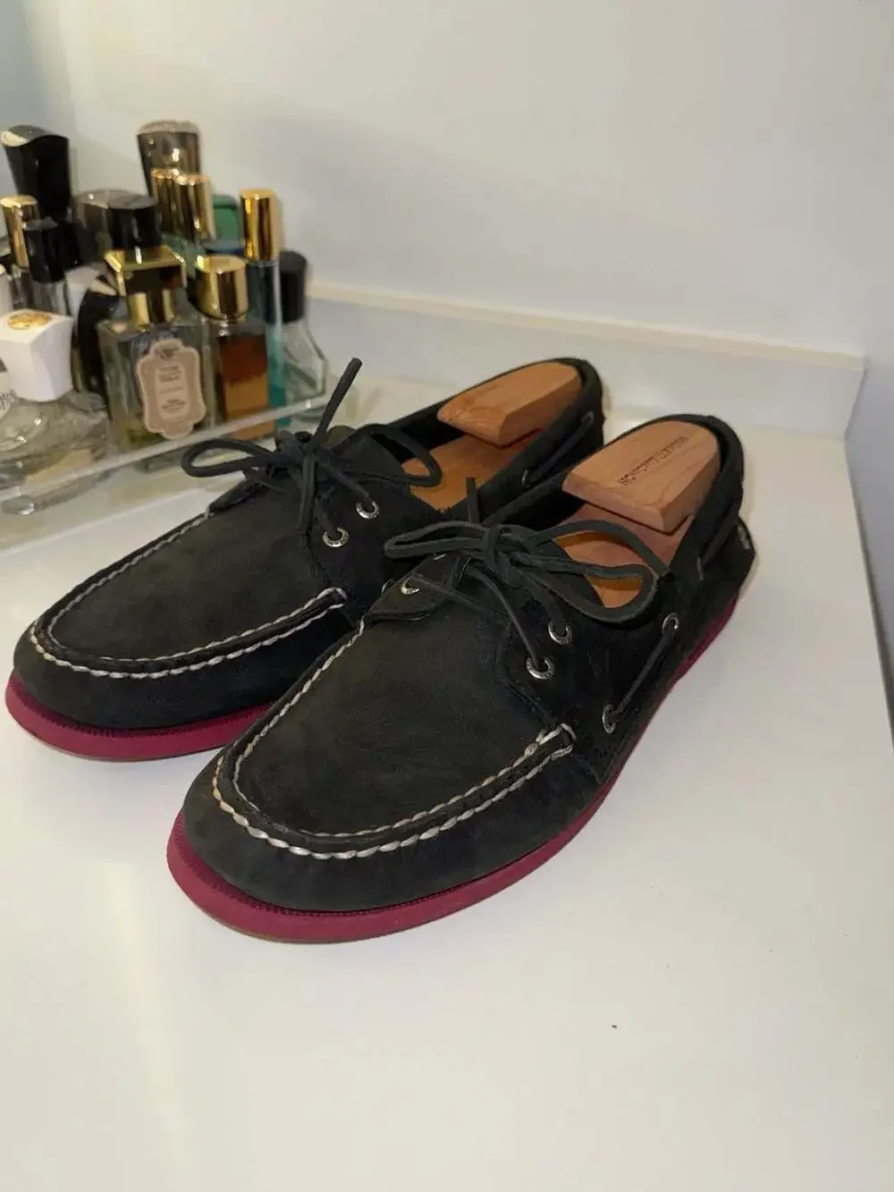 Sperry Top-Sider Authentic Original 2-Eye Boat Shoes in Black Suede with Red Sol